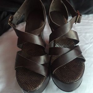 Chocolate brown leather wedges