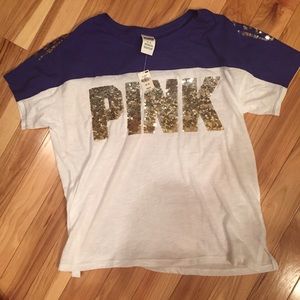 Cute Navy and white Pink sequenced top
