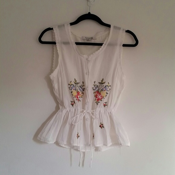 F21 Cross stitch embroidery peplum tank