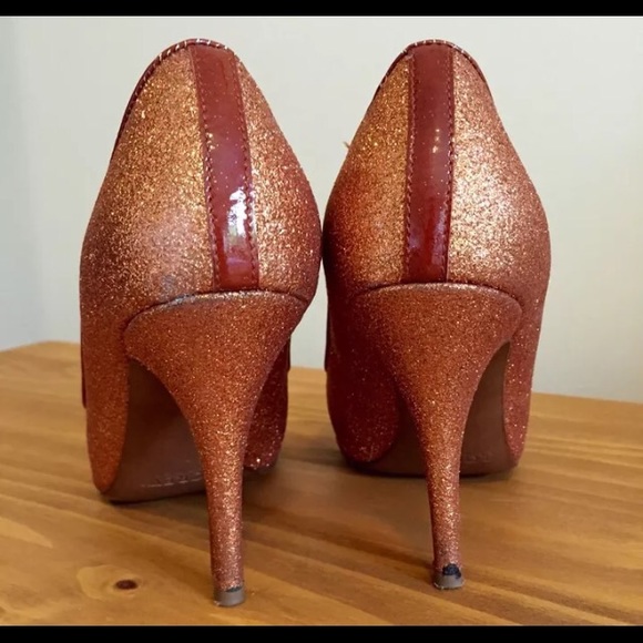J Crew 7.5 Mona Copper Bronze Glitter Pumps Heels - Picture 3 of 4