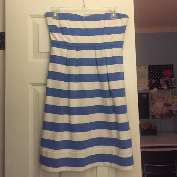J. Crew Dresses & Skirts - J.Crew Strapless Blue and White Striped Sun Dress