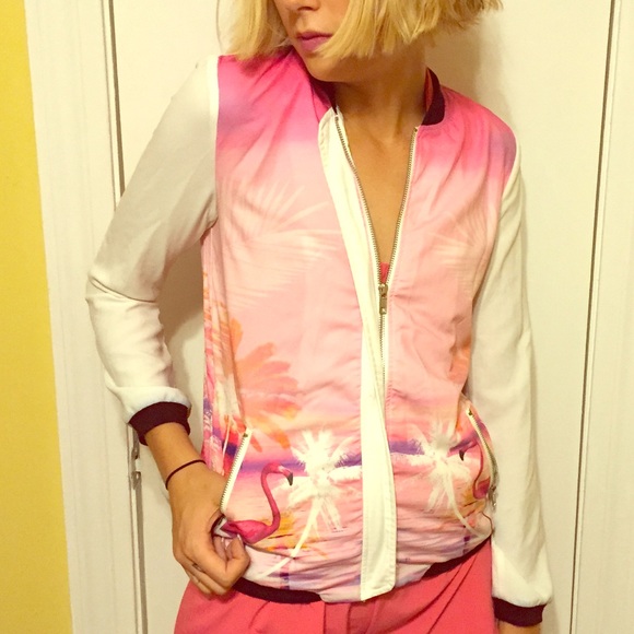 Palm Tree/ Flamingo Sabo Skirt Bomber Jacket