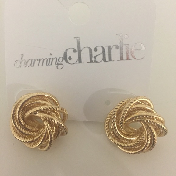 Charming Charlie Jewelry - Gold Knot Studded Earrings