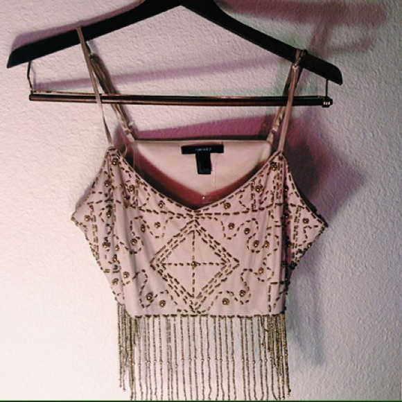 Nude Beaded Crop Top