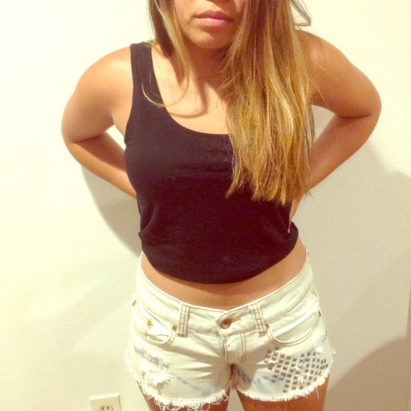 Light Acid-wash Distressed/Studded Shorts