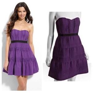 BCBGMAXAZRIA Strapless Pleated Chiffon Dress