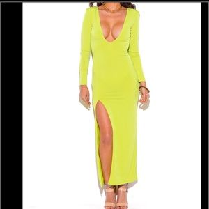 Lime green high split dress
