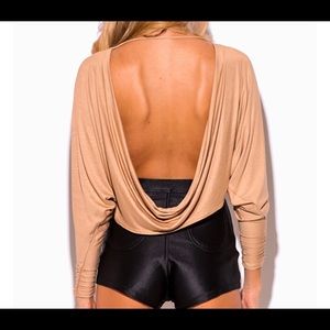 Back less crop top tan