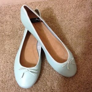 Wide Fit Mint Green Leather Flats