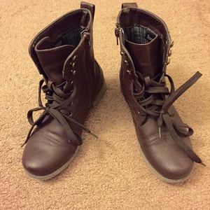 Brown combat boots