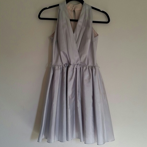 Laundry by Shelli Segal taffeta silver grey dress