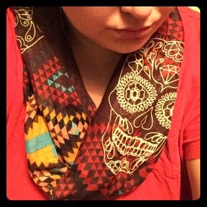 Southwest sugar skull and cross infinity scarf