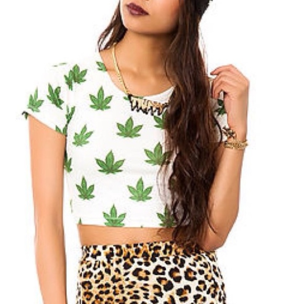 O-mighty marijuana leaf fitted crop top