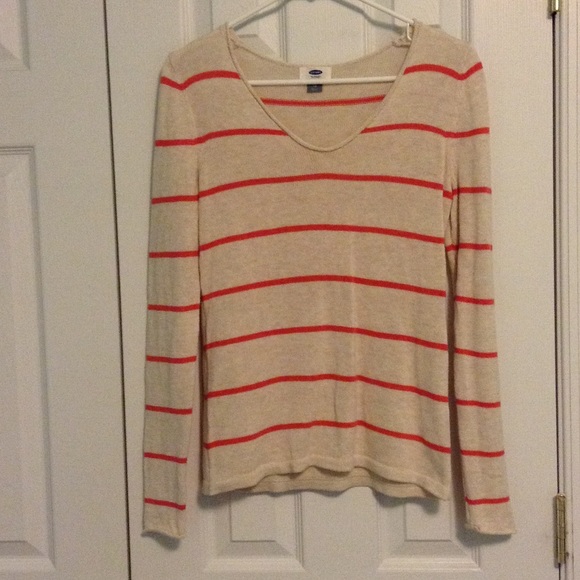 Old Navy Sweaters - Old Navy cream and coral striped sweater