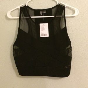 Black mesh sparkle & fade crop top