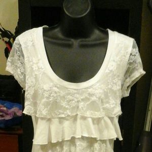 Cute ruffled white crop sleeve top