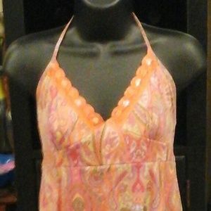 Fun peach and paisley print halter summer dress