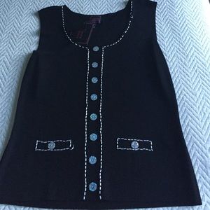 Black Tank Top with White Beaded Stitching, plus FREE NWT Hat
