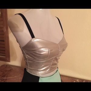 PU leather silver crop top