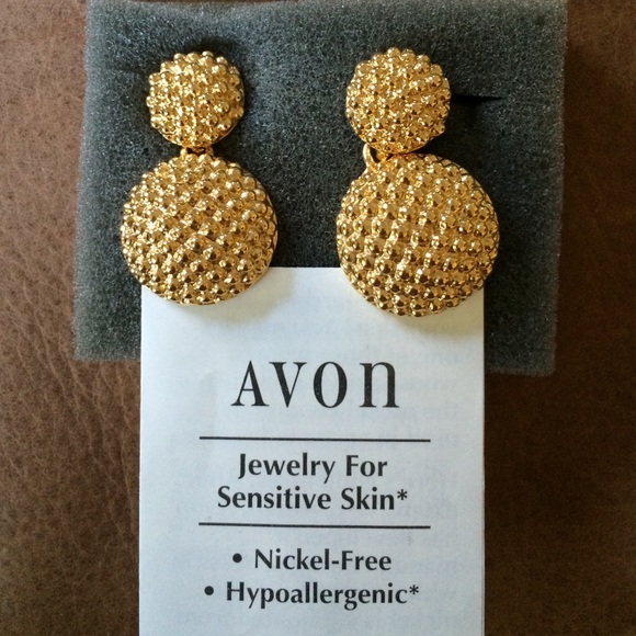 AVON NEW GOLD BEADED DROP SENSITIVE SKIN EARRINGS - Picture 4 of 4