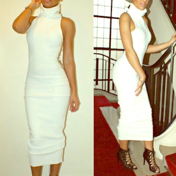 Dresses & Skirts - White turtle neck knee length pencil dress