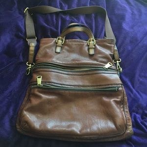 Large Chesnut Leather Fossil Bag