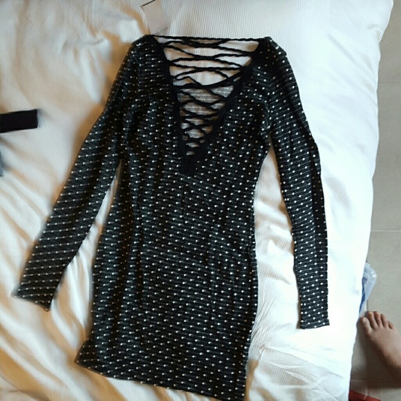 Brand🆕! Strappy back polka dot black tunic dress