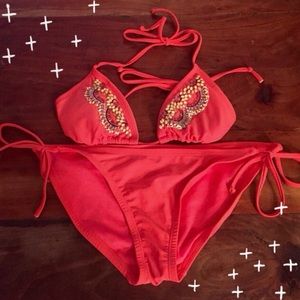 🎉Merona Coral Bikini-  Colorful Beading