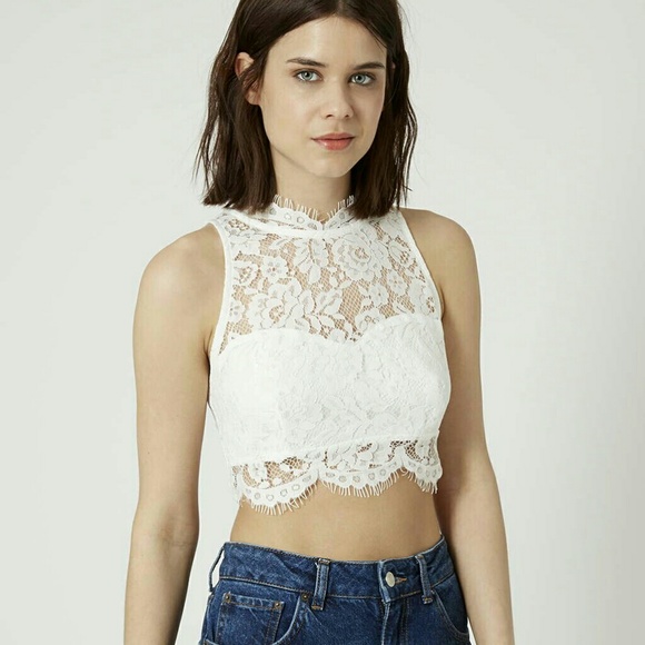 Topshop White Lace Crop Top - Picture 1 of 5