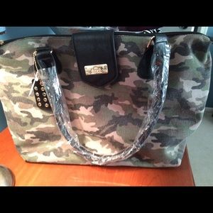 Call it spring army fatigue print weekender bag