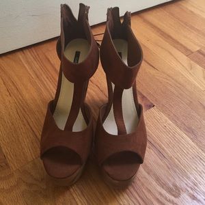 Chocolate suede wedge sandals. Never worn!