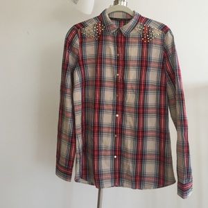 Plaid shirt with stud detailing