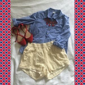 Cream colored lace shorts