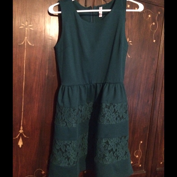Forest green dress with lace detail