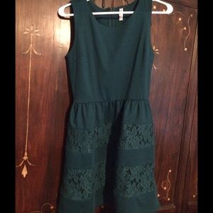 Forest green dress with lace detail