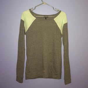 Gray long sleeve with pale green shoulders