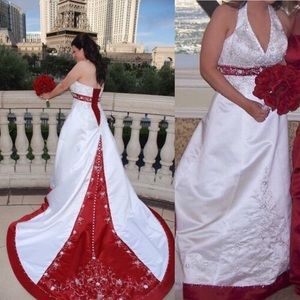 Mori Lee white/red halter wedding dress