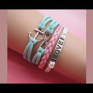 Multilayer Anchor, Infinity, and Love Charm Bracelet
