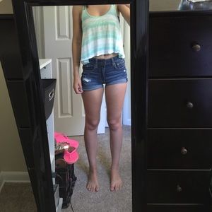 light blue and white crop top