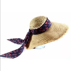 🚫SOLD! GUCCI Burgundy Hearts Straw Wide Brim Hat