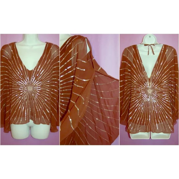 BCBG Max Azira Sequin Open Shoulder Top