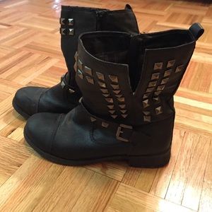 Studded Black Faux-Leather Boots