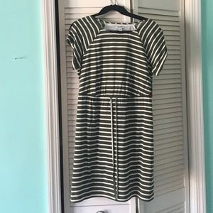 Army green striped dress
