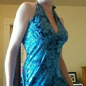 Blue paisley halter dress