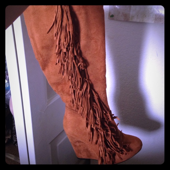 Suede Frill Wedge Boots