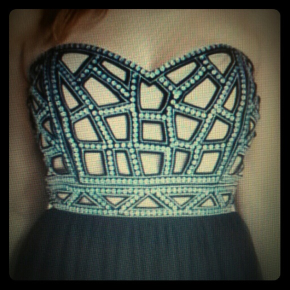 Strapless Illusion Cage Bodice Tulle Dress