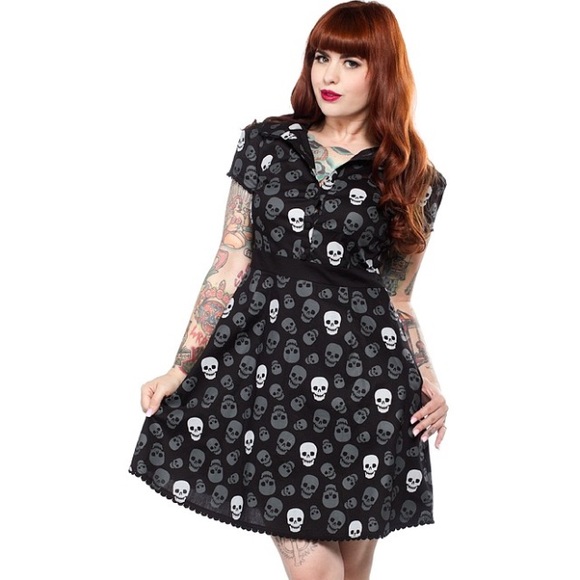 Black,grey,& white skull sourpuss dress.