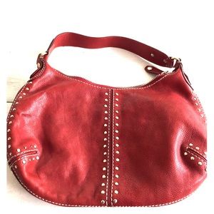 Michael Kors Red Leather Studded Shoulder Bag