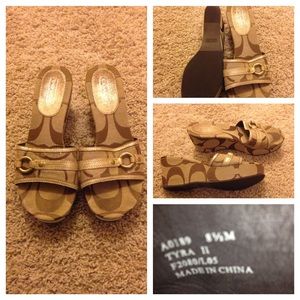 Authentic COACH Brown and Gold Wedges