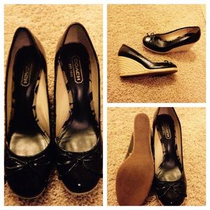 Authentic COACH Black Patent Leather Wedges